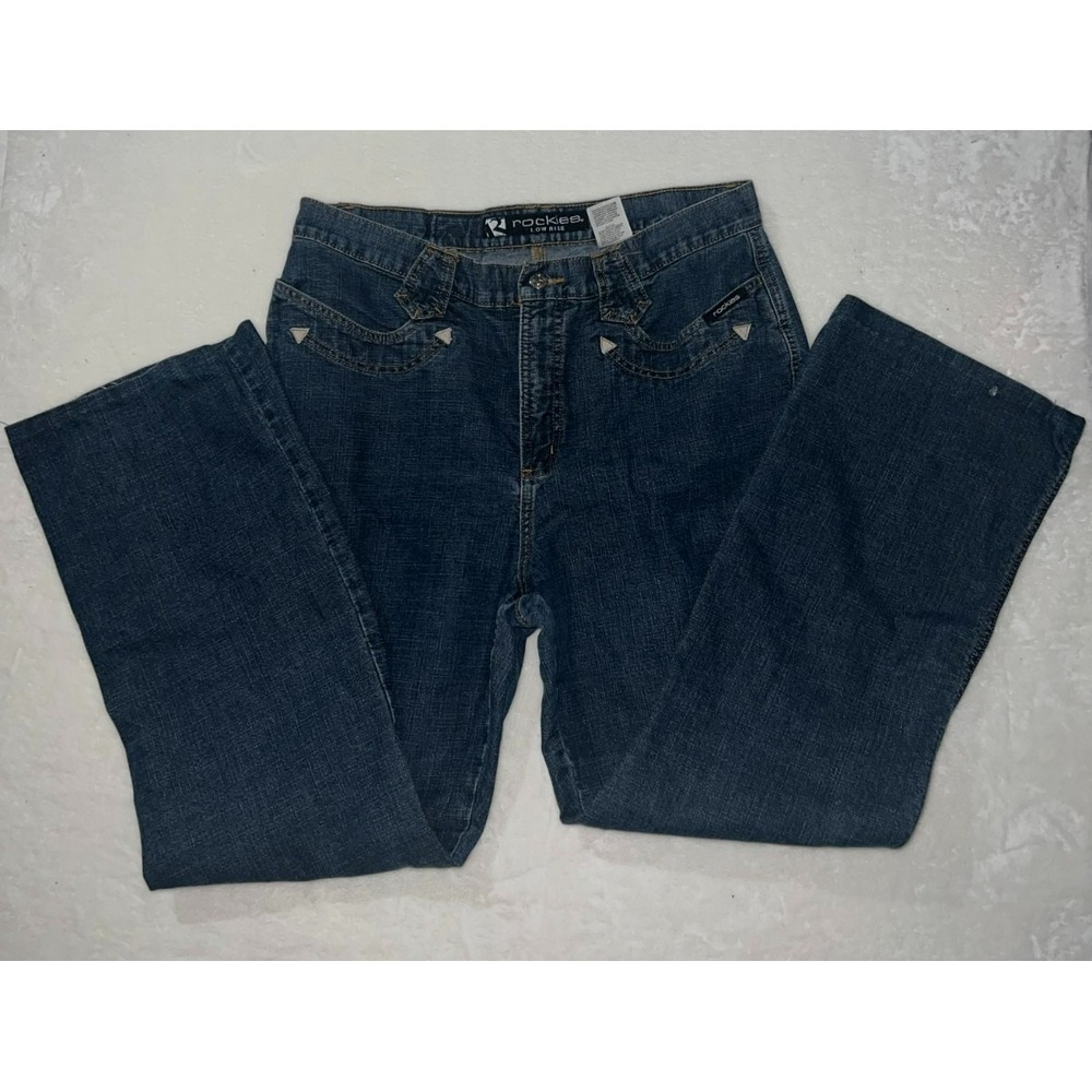Rockies Low Rise Dark‎ Wash Western Wide Leg Jeans Studded Size 15 L RB77769071